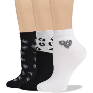 imageWomens Valentines Fashion Ankle Low Cut Cotton Socks Heart Leopard PrintHeart Leopard Black White Gray