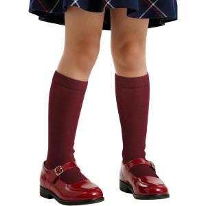 imageCOTTON DAY 3 Pack Kids Girls Unisex Soft Knee High School Uniform Dress Socks Seamless Toe Black White Navy Blue BurgundyPlain Burgundy
