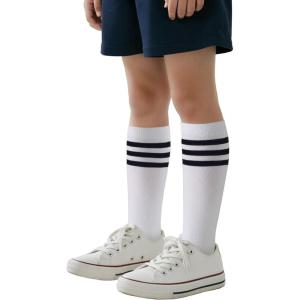 imageCOTTON DAY 3 Pack Kids Girls Unisex Soft Knee High School Uniform Dress Socks Seamless Toe Black White Navy Blue BurgundyWhite Socks Black Striped Top