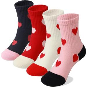image:imageCOTTON DAY Kids Girls Valentines Day Socks with Hearts Stripes StrawberryAllover Hearts