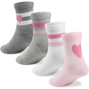 image:imageCOTTON DAY Kids Girls Valentines Day Socks with Hearts Stripes StrawberryHearts Stripes
