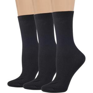 image:imageCOTTON DAY Womens Combed Cotton Fine Ribbed Trouser Dress Socks Black White Navy Blue 3 PackBlack