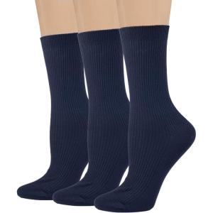 image:imageCOTTON DAY Womens Combed Cotton Fine Ribbed Trouser Dress Socks Black White Navy Blue 3 PackDark Navy Blue