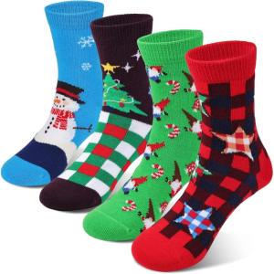 image:imageCOTTON DAY Kids Boys Crew Dress Socks Bright Colorful Pattern Graphic PrintChristmas 4 Pairs Boxed