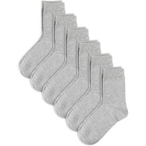 image:imageCOTTON DAY Unisex Little Kids Youth Boys Girls Soft Cotton Crew Dress Socks Seamless Toe Black White Gray Navy 6 PackLt Gray Heather