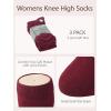 image:imageCOTTON DAY Womens Soft Combed Cotton Knee High Long Calf Dress Socks Seamless Toe Black White Gray Navy Blue Brown 3 PackBurgundy