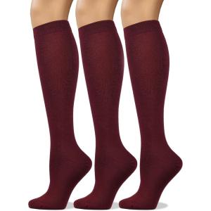 image:imageCOTTON DAY Womens Soft Combed Cotton Knee High Long Calf Dress Socks Seamless Toe Black White Gray Navy Blue Brown 3 PackBurgundy