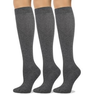 image:imageCOTTON DAY Womens Soft Combed Cotton Knee High Long Calf Dress Socks Seamless Toe Black White Gray Navy Blue Brown 3 PackDark Gray Heather