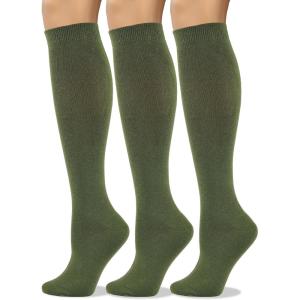 image:imageCOTTON DAY Womens Soft Combed Cotton Knee High Long Calf Dress Socks Seamless Toe Black White Gray Navy Blue Brown 3 PackGreen