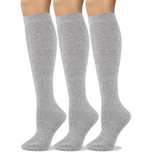 image:imageCOTTON DAY Womens Soft Combed Cotton Knee High Long Calf Dress Socks Seamless Toe Black White Gray Navy Blue Brown 3 PackLtgray Heather