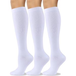 image:imageCOTTON DAY Womens Soft Combed Cotton Knee High Long Calf Dress Socks Seamless Toe Black White Gray Navy Blue Brown 3 PackWhite