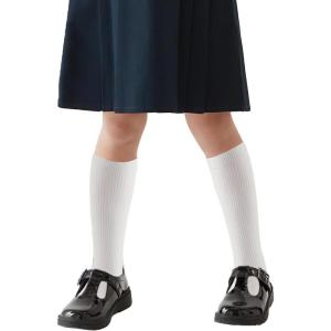 image:imageCOTTON DAY Kids Girls Unisex Knee High School Uniform Dress Socks Seamless Toe 3 Pack Black White Navy Blue GrayFine Ribbed Bright White