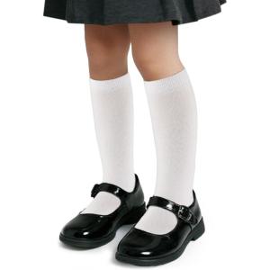 image:imageCOTTON DAY Kids Girls Unisex Knee High School Uniform Dress Socks Seamless Toe 3 Pack Black White Navy Blue GrayPlain White