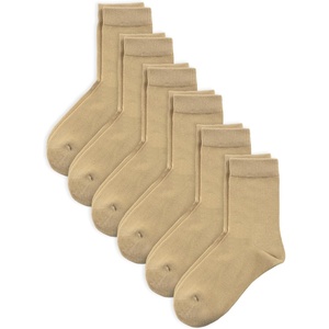 image:imageCOTTON DAY Unisex Kids Youth Boys Girls Soft Cotton School Crew Dress Socks Seamless Toe Black White Gray Navy 6 PackKhaki
